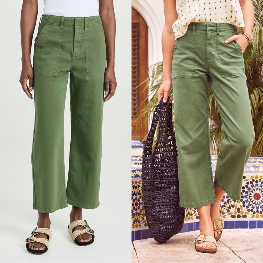 Pistola Sophia Basil Green Cargo Crop Wide Pants